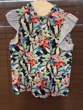 SHEIN Multicolor Floral Ruffle Sleeve Blouse